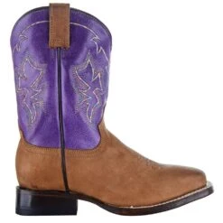 Roper Exclusive Kids Tan Vamp Purple Shaft Cowgirl Boot -Root Walk Shoes Store 09 018 0199 0002 4