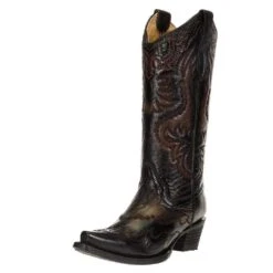 Women's Black And Tan Embroidered Boot