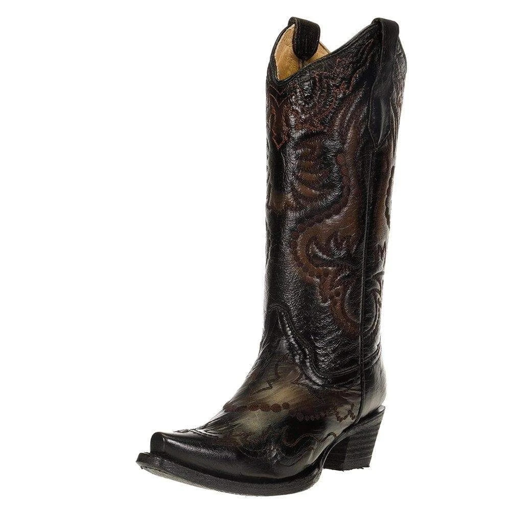 Women's Black And Tan Embroidered Boot 3 Women's Black And Tan Embroidered Boot