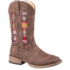 Roper Footwear Kids Brown Vintage Vamp With Multi Arrow Underlay Boots