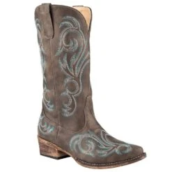 Roper Footwear Women's Brown With All Over Embroidery Snip Toe Boot