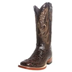 Women's Tanner Mark Imitation Hornback Croc Classic Brown With Marble Brown Top Cowgirl Boots