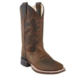 Old West Children's Distressed Brown Square Toe Cowboy Boot