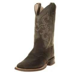 Old West Youth Green Waxy Top Brown Foot Cowboy Boots