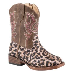 Roper Footwear Toddler Pink Glitter Leopard Square Toe Cowgirl Boot