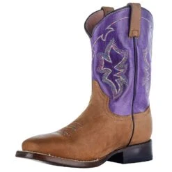Roper Exclusive Kids Tan Vamp Purple Shaft Cowgirl Boot