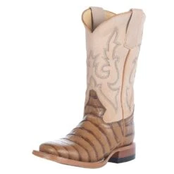 Macie Bean Girls Toasted Caiman Print Bleached Bone Cowboy Boot