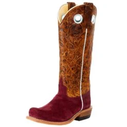Kids Anderson Bean Red Roughout Tooled Top Cowboy Boot