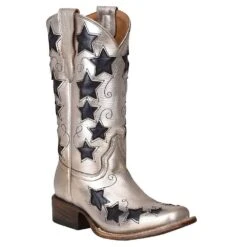 Corral Kids Corral Boot Silvery And Navy Blue Stars Square Toe Cowgirl Boot