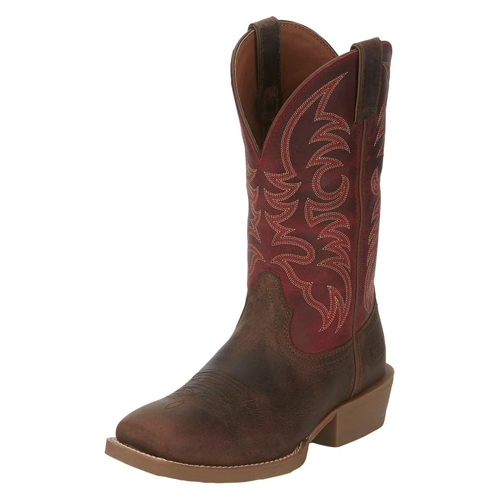 Justin Boots Men`s Syrup Brown Water Buffalo 12 In Chili Pepper Red Top Cowboy Boot 3 Justin Boots Men`s Syrup Brown Water Buffalo 12 In Chili Pepper Red Top Cowboy Boot