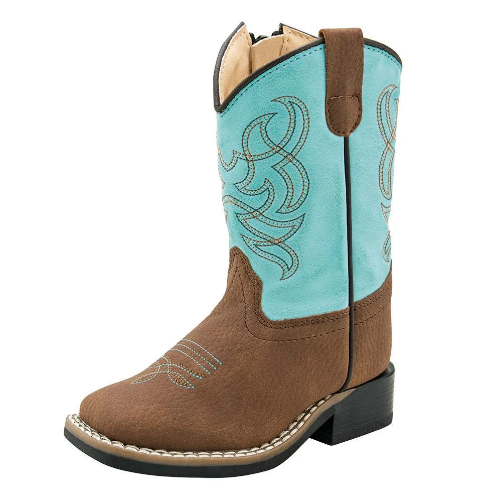 Old West Toddlers Brown Foot Teal Top Cowboy Boot 3 Old West Toddlers Brown Foot Teal Top Cowboy Boot