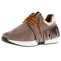 Shu Shop Ladies Taupe Suede Pepa Fringe Tennis Shoe