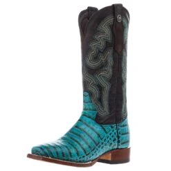 Tanner Mark Boots Womens Caiman Belly Print 13 In Turquoise/Tobacco Top Cowgirl Boot