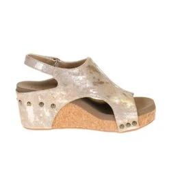 Corkys Footwear Womens Corkys Carley Taupe Metallic Wedge Sandal -Root Walk Shoes Store 30 5316 TUME 4