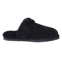 Minnetonka Women Black Sheepskin Slide -Root Walk Shoes Store 3329 05