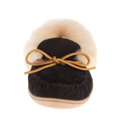 Minnetonka Ladies Alpine Sheepskin Black Moccasin -Root Walk Shoes Store 3370 1
