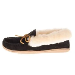 Minnetonka Ladies Alpine Sheepskin Black Moccasin -Root Walk Shoes Store 3370 2