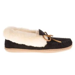 Minnetonka Ladies Alpine Sheepskin Black Moccasin -Root Walk Shoes Store 3370 4