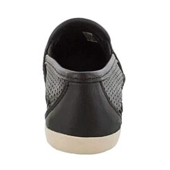 Minnetonka Women's Minnetonka Pacific Black Leather Perforated Slip On -Root Walk Shoes Store 670P 21