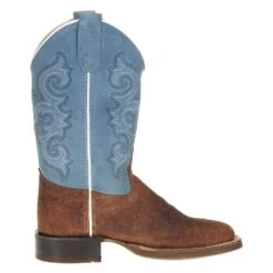 Old West Youth Brown Bull Hide Sky Blue Suede Shaft Cowboy Boot -Root Walk Shoes Store BCS1944 41