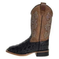 Old West Kids Old West Black Horn Back Gator/Tan Fry Cowboy Boots -Root Walk Shoes Store BSC1829 2