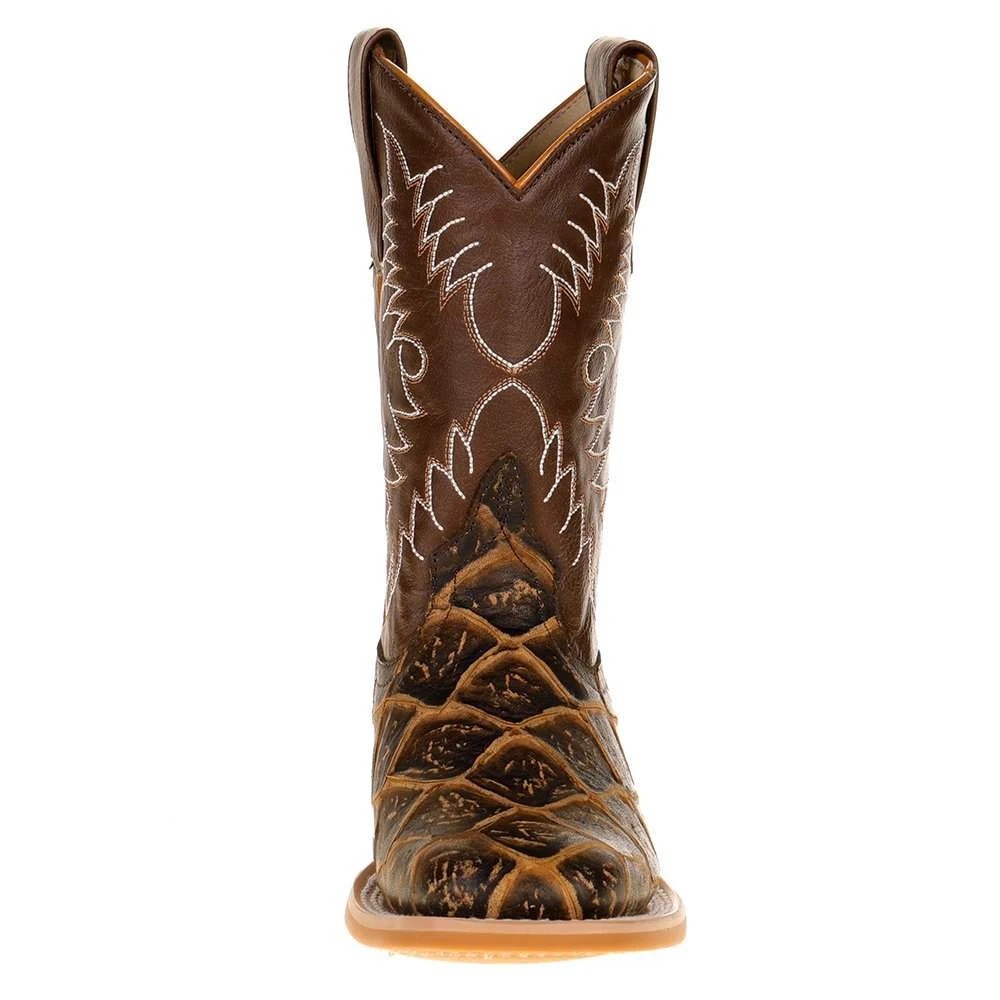 Horsepower Kids Horsepower Rusty Fish Print With Brown Top Cowboy Boots 4 Horsepower Kids Horsepower Rusty Fish Print With Brown Top Cowboy Boots - Image 2