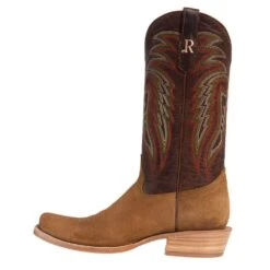 R Watson Boots Men's Tan Roughout 13in. Arizona Tan Cowhide Top Cutter Toe Cowboy Boots -Root Walk Shoes Store RW8200 1 2