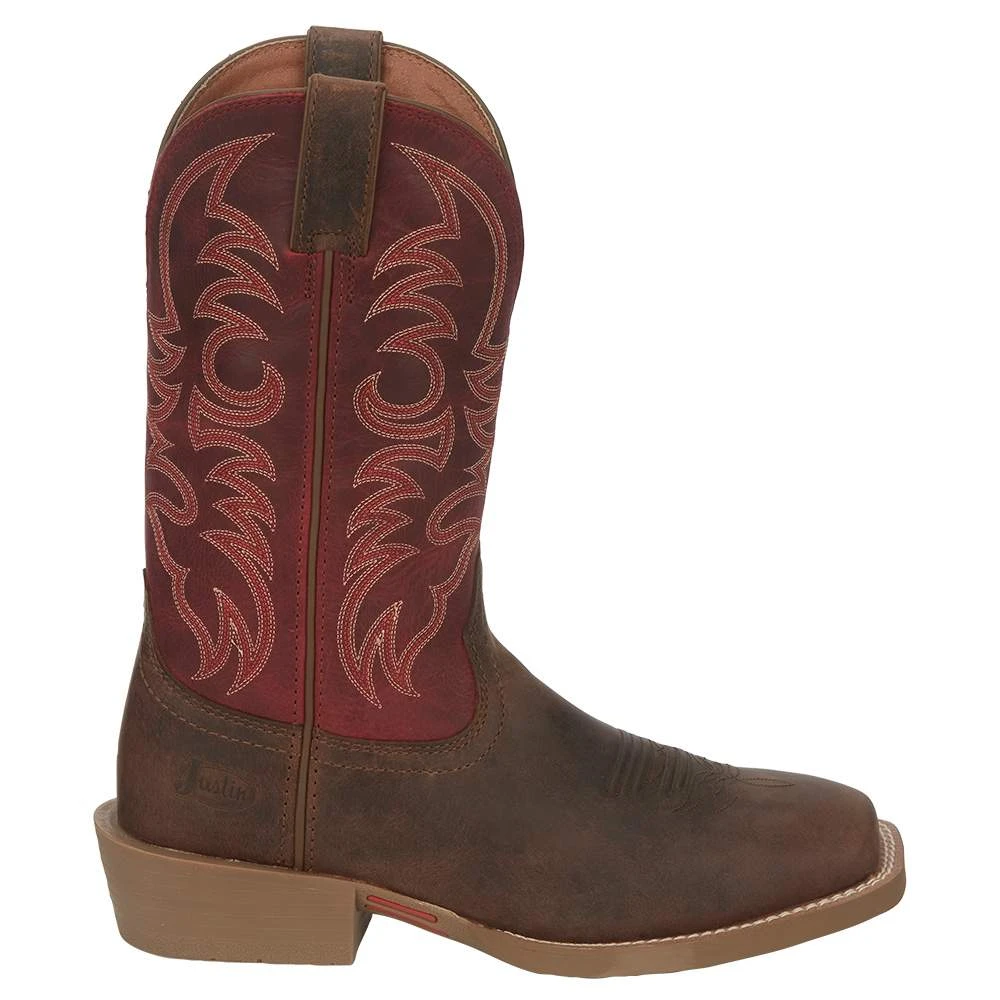 Justin Boots Men`s Syrup Brown Water Buffalo 12 In Chili Pepper Red Top Cowboy Boot 7 Justin Boots Men`s Syrup Brown Water Buffalo 12 In Chili Pepper Red Top Cowboy Boot - Image 5