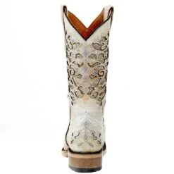 Corral Kids White Glitter Inlay Sq Toe Cowgirl Boot -Root Walk Shoes Store T0039 41