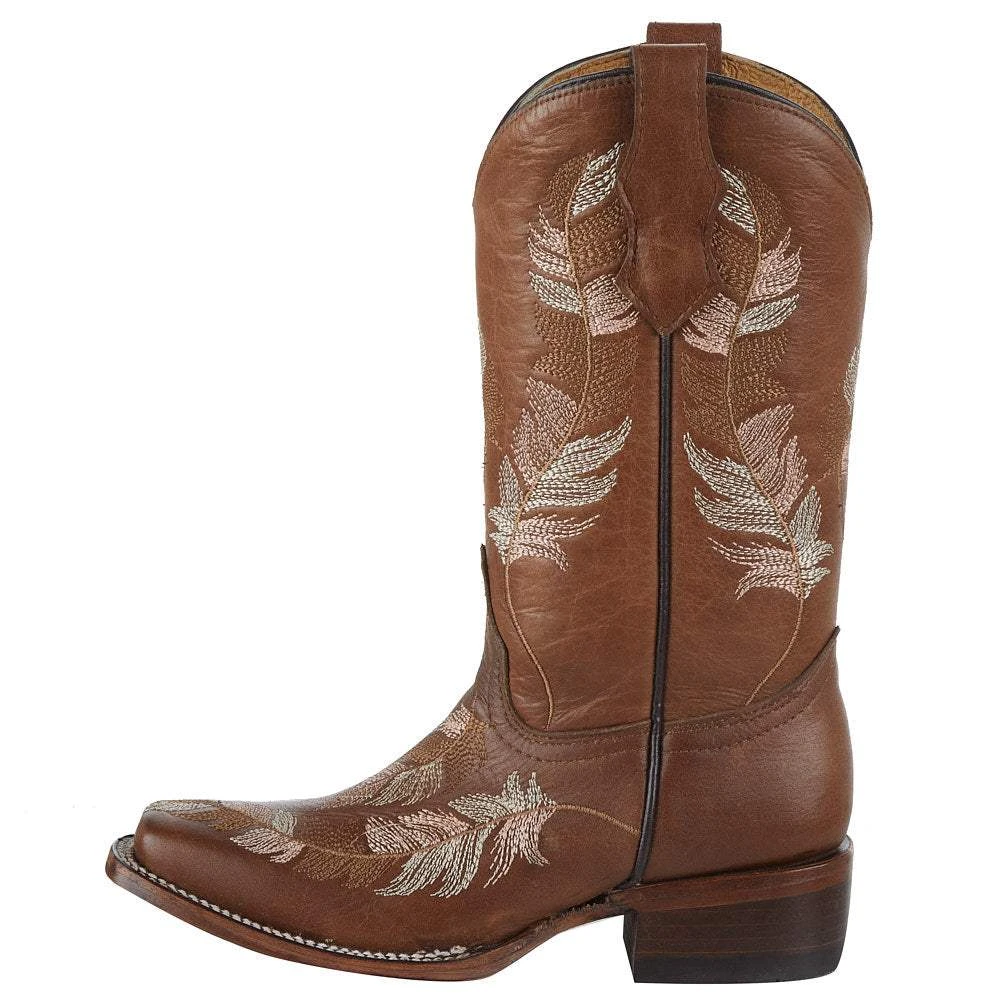 Kids Corral Tan And Pink Embroidered Feather Square Toe Cowgirl Boot 5 Kids Corral Tan And Pink Embroidered Feather Square Toe Cowgirl Boot - Image 3